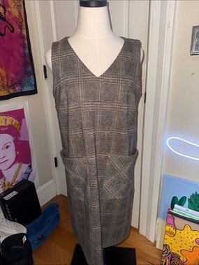 J. Jill Gray Plaid V-Neck Shift Dress